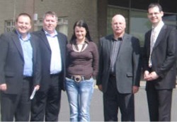 A Sinn F�in delegation pictured outside Letterkenny General Hospital prior to meeting hospital management are from left Cllr P�draig MacLochlainn, Cllr Gerry McMonagle, Cllr Marie Therese Gallagher, Cllr Tony McDaid and Senator Pearse Doherty.