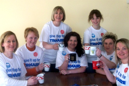 From left, Teresa Gillen, Gr�inne Nic Robhartaigh, Trish Hegarty, Breedge Reynolds, Kathy Doherty, Tina Gormley and Alicia Nic Fhearain of Gaelscoil Cois Feabhail, who �Gave it up for Trocaire� by fasting for a day.  Absent from the picture are Teresa McGuinness, Sarah Frizzell and Irene McLaughlin.