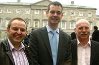 From left, Cllr. P�draig MacLochlainnn, Cllr. Pearse Doherty, Seanad candidate, and Cllr. Tony McDaid outside Leinster House where they cast their votes.