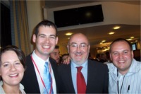 Pictured at the Seanad count centre in Leinster House, Dublin, are from left to right, Pearse's wife, Roisin Doherty, Senator Pearse Doherty, Sinn F�in D�il leader, Caoimhgh�n � Caol�in, TD and Cllr. P�draig MacLochlainn.