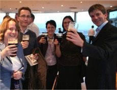 Sl�inte...Donegal Design Directorate members enjoy a pint in the Gravity Bar at the Guinness Storehouse, Dublin.